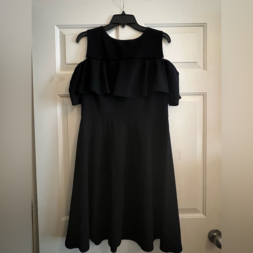 Alyx Black Asymmetrical Shoulder Cut Out Ruffle Dress